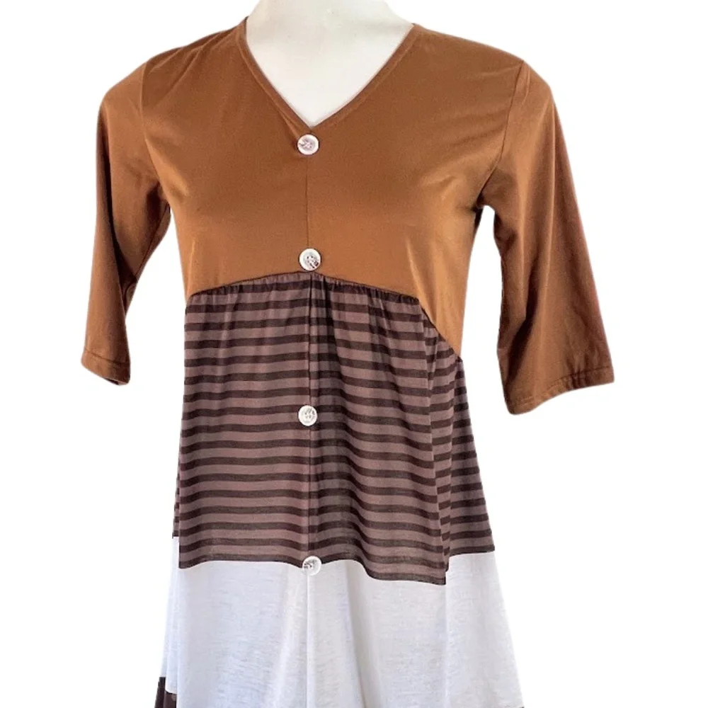 Polka Dots & Stripes Dress Beach Cover-up Loungewear Casual Midi - Picture 3 of 11